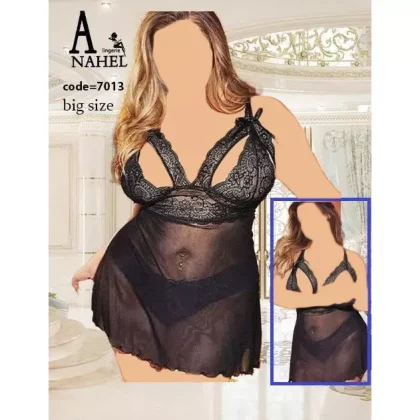 لباس خواب توری سایز بزرگ سینه باز Anahel کد 7013