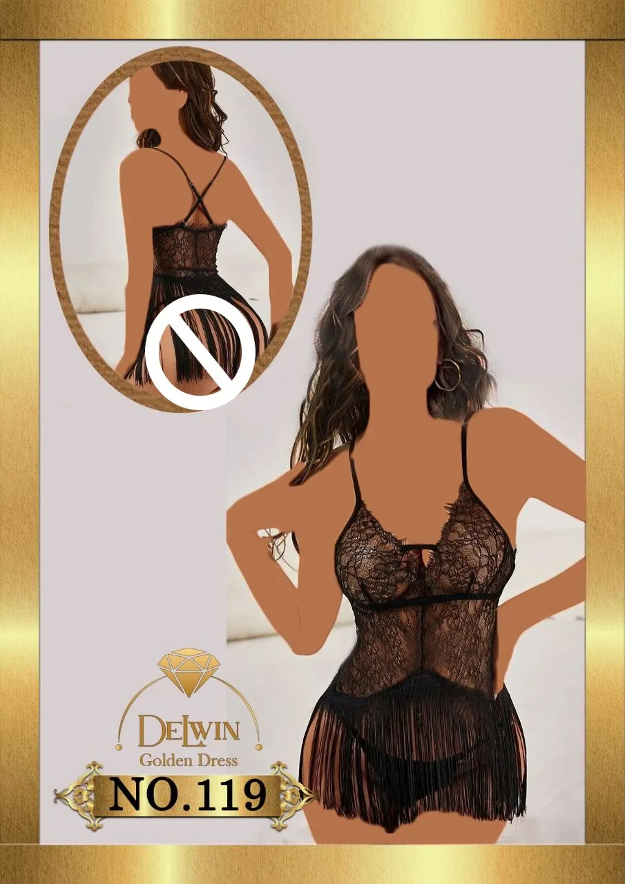 لباس خواب توری فانتزی ریسهدار Delwin کد 119 - تصویر 2