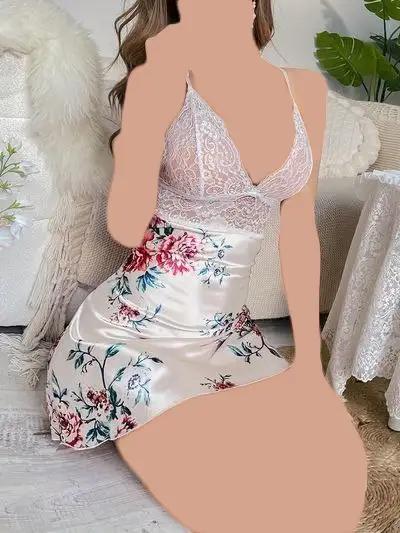 لباس خواب ساتن و دانتل Queen کد 2070 - تصویر 3