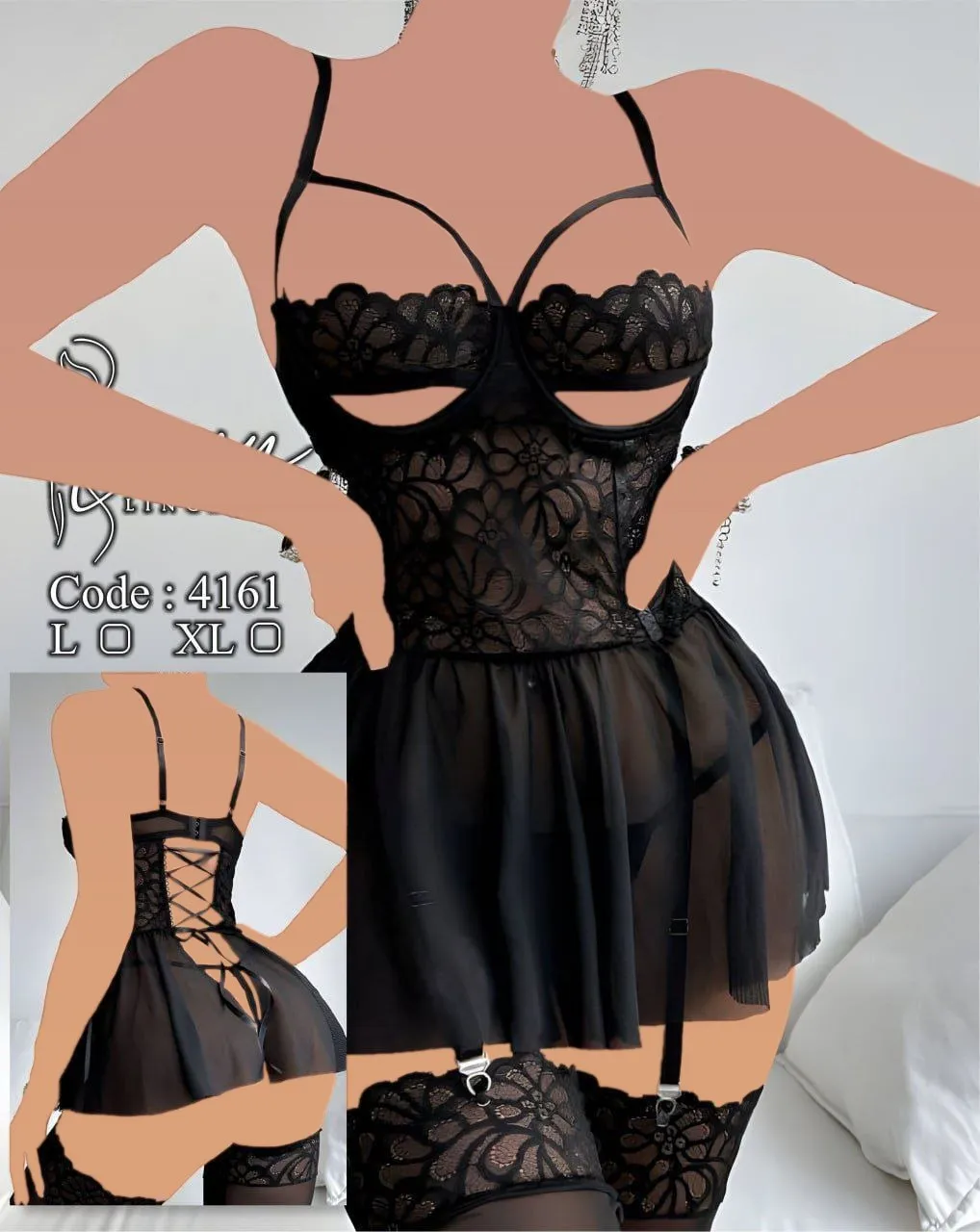 لباس خواب فنردار پشت ضربدری Lavin کد 4161 - تصویر 2