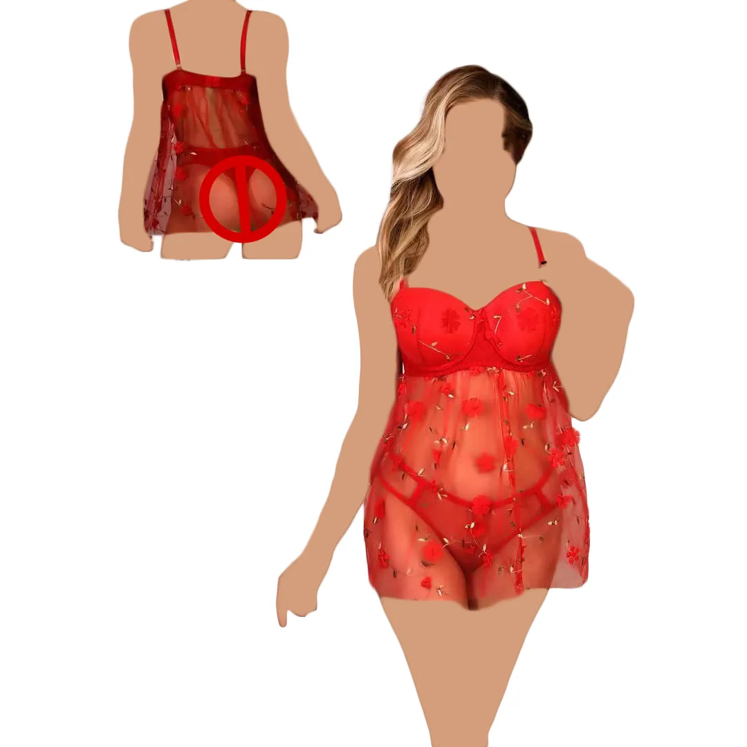 لباس خواب کاپدار توری سه بعدی Queen کد 2053 - تصویر 4